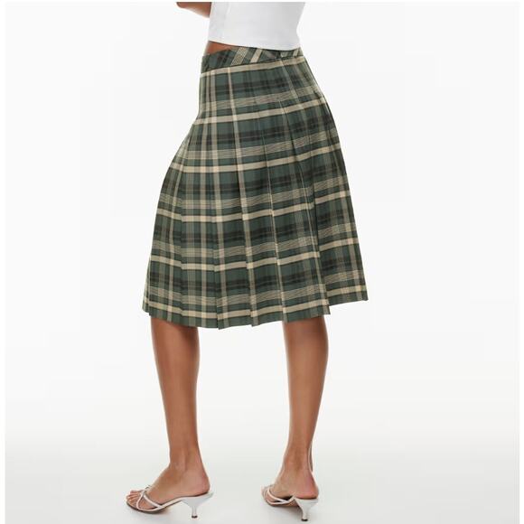 NWT Aritzia Sunday Best Women's Plaid Olive Green Pleated Midi Skirt 8 - Picture 5 of 14